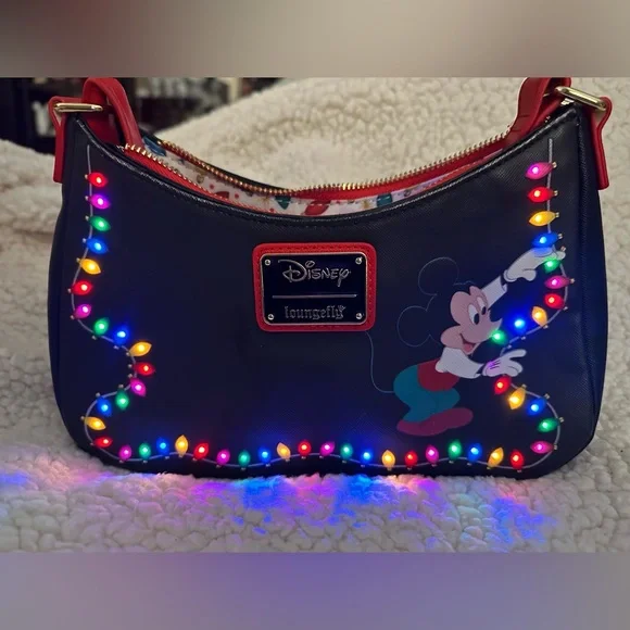Loungefly Mickey Mouse & Friends Holiday Lights Crossbody & Wallet - LIGHTS UP! - Picture 5 of 11